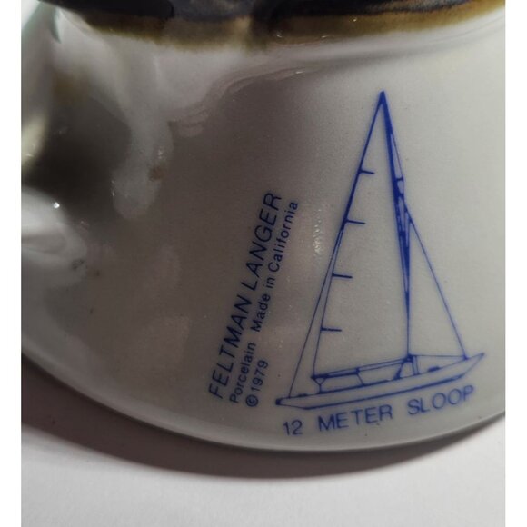 Feltman Langer mug  nautical vintage wide base Porcelain Boat Design Cup 70s - Picture 2 of 4